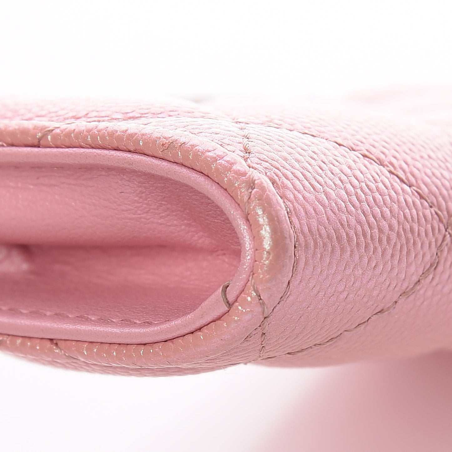 Iridescent Caviar Quilted Zipped Key Holder Case Rose Pink