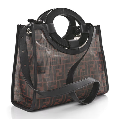 Fendi Mesh Vitello Century Cuoio FF 1974 Small Runaway Shopper Tote Marrone Black Ebano 3 of 8