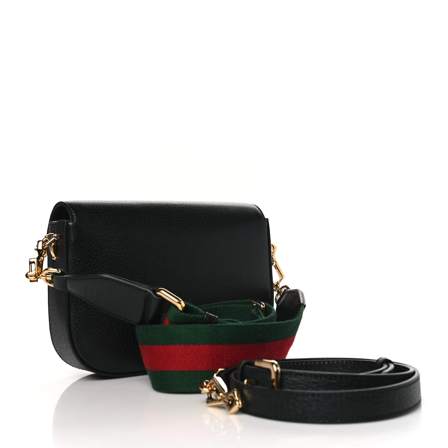 Gucci X ADIDAS Textured Dollar Calfskin Web Trefoil Mini Horsebit 1955 Shoulder Bag Black Off White 3 of 10