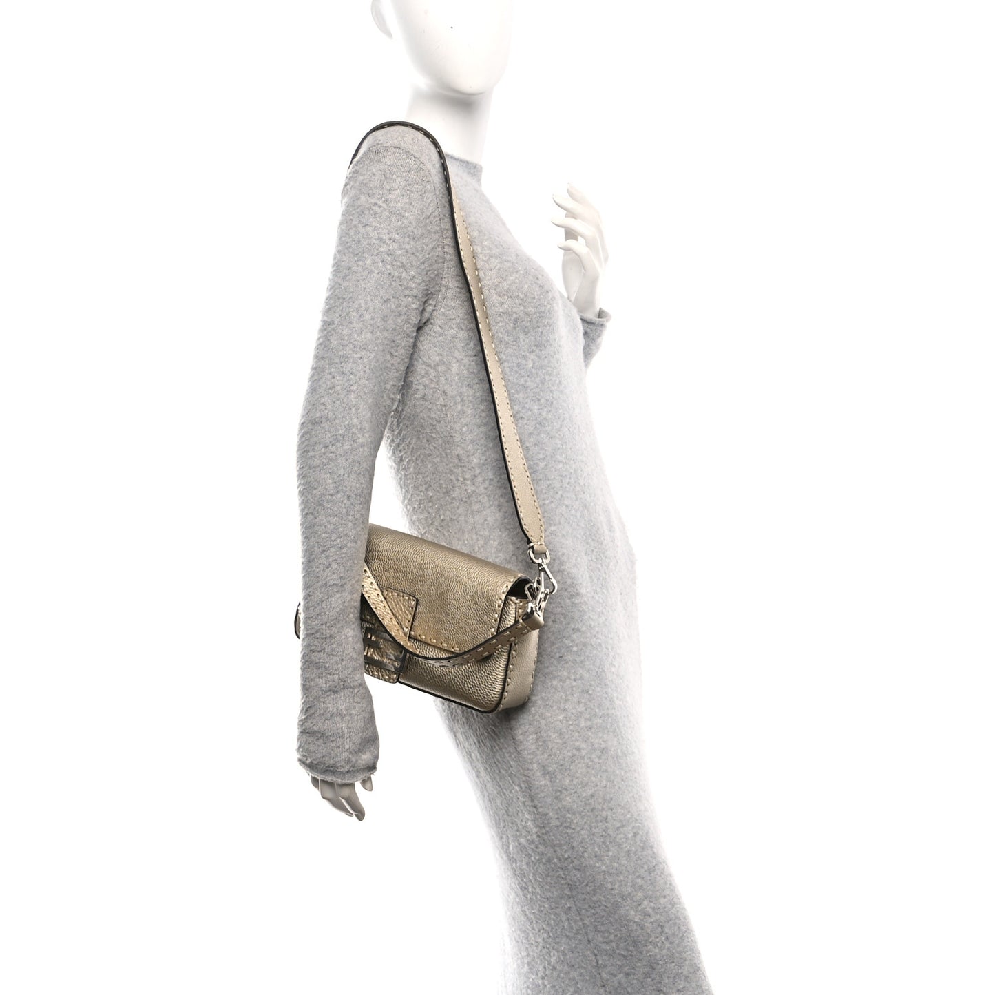 Cuoio Roma Sellerissima Nappa Sintetica Tape Stitch Baguette Platino