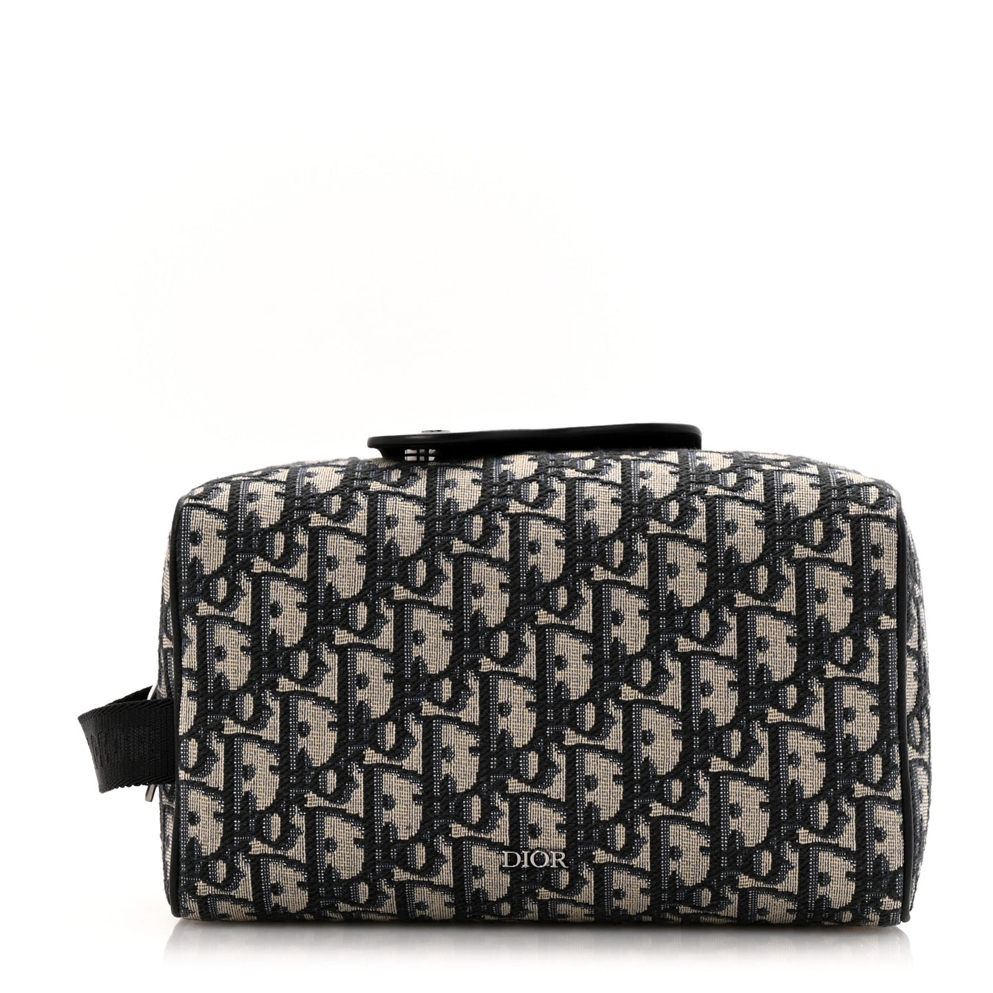 Oblique Jacquard Grained Calfskin Lingot Toiletry Case Blue Black