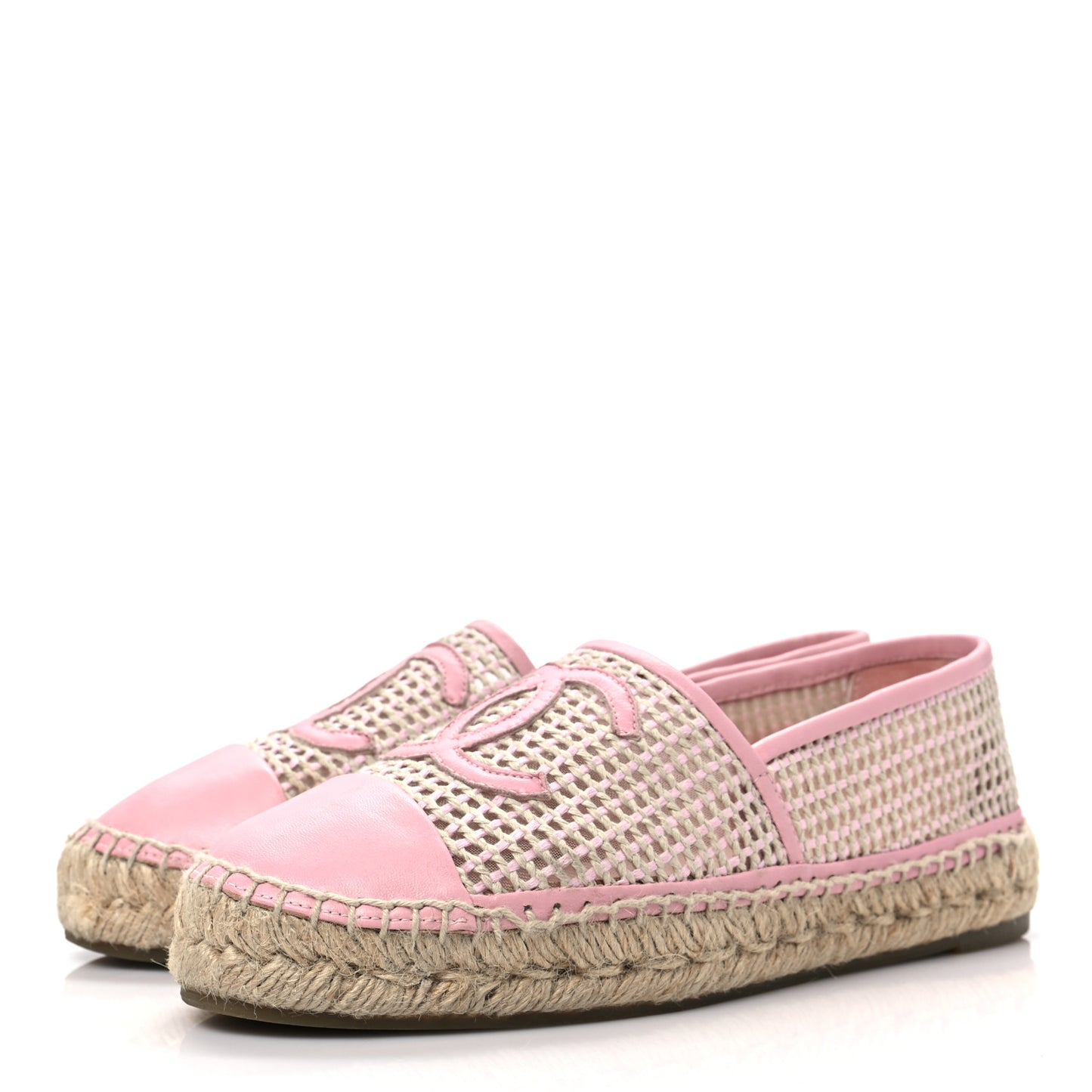 Mesh Lambskin CC Espadrilles 38 Light Pink Beige