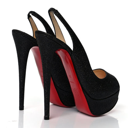 Christian Louboutin Glitter Lady Peep Sling 150 Pumps 38 Black Red 4 of 9