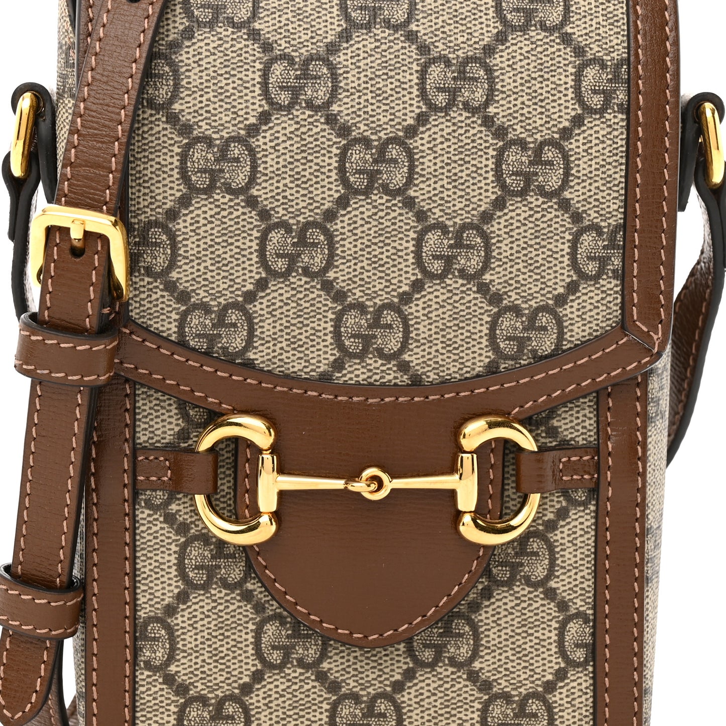 GG Supreme Monogram Mini Horsebit 1955 Crossbody Bag Beige Brown Sugar