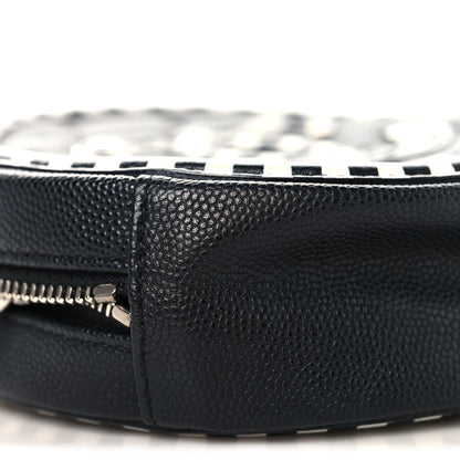 Chanel Caviar Quilted Filigree Round Clutch With Chain Black White 9 of 10