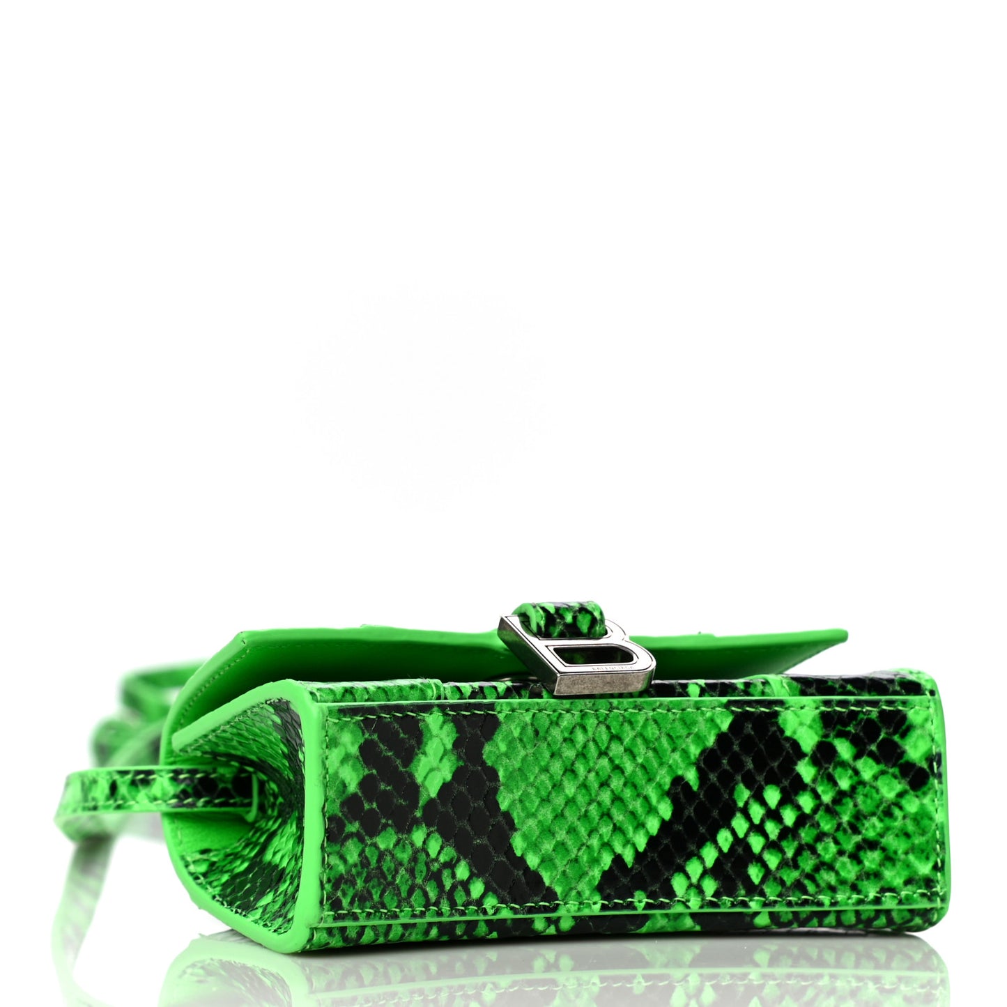 Shiny Calfskin Python Effect Hourglass Top Handle Bag Mini Fluo Green Black