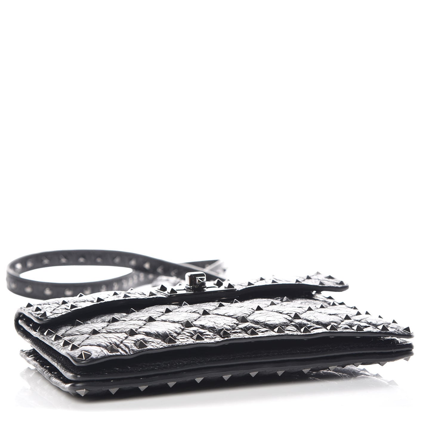 Craquele Nappa Rockstud Spike Crossbody Bag Black