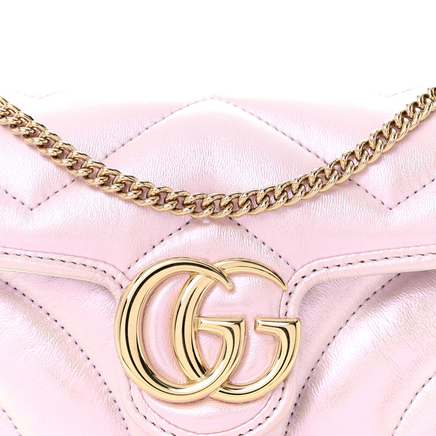 Gucci Iridescent Nappa Chevron Matelasse Super Mini GG Marmont Shoulder Bag Iridescent Escape Pink 7 of 9