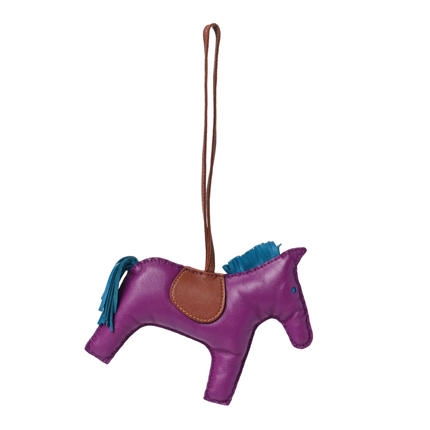 Milo Lambskin Grigri Rodeo Horse Bag Charm MM Anemone Bleu Izmir Fauve