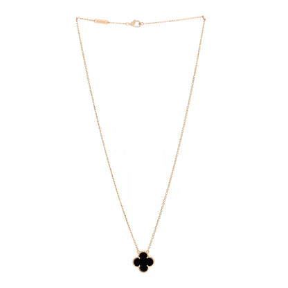 Van Cleef & Arpels 18K Yellow Gold Black Onyx Vintage Alhambra Pendant Necklace 3 of 6