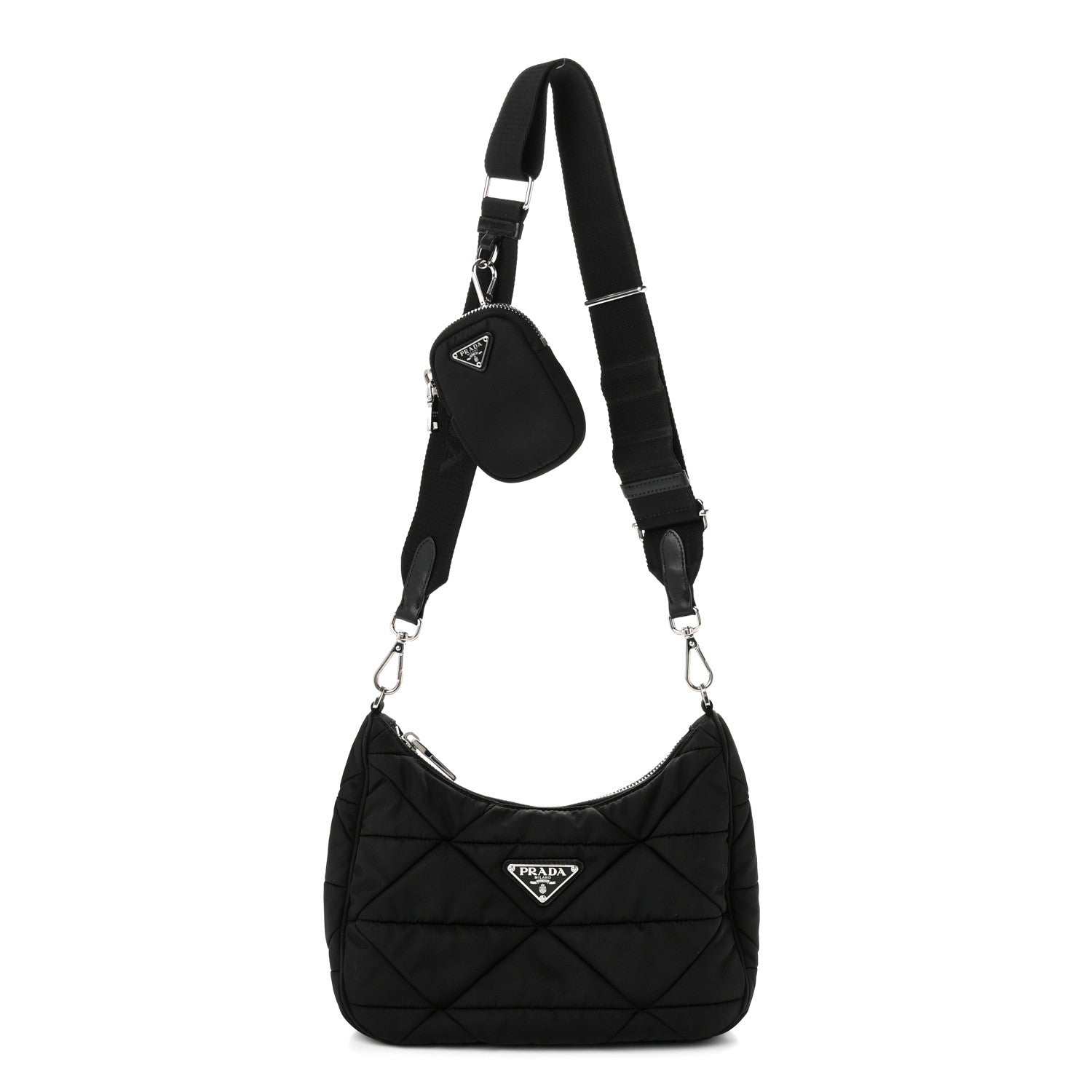 Prada Re-Nylon Triangle Padded Patchwork Shoulder Bag Black 1 of 10