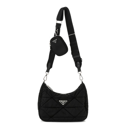 Prada Re-Nylon Triangle Padded Patchwork Shoulder Bag Black 1 of 10
