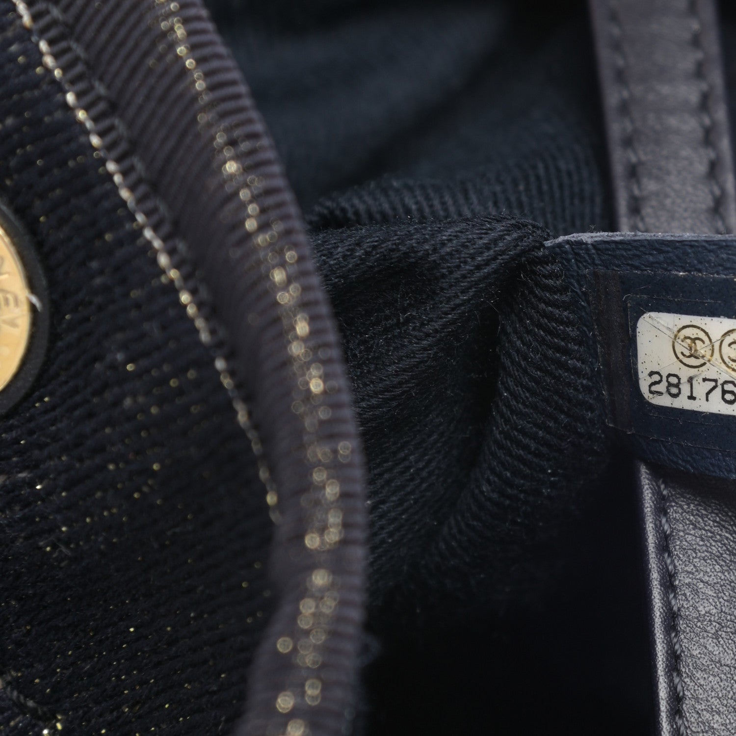 Chanel Lurex Canvas Deauville Drawstring Bag Navy Blue Gold 7 of 10