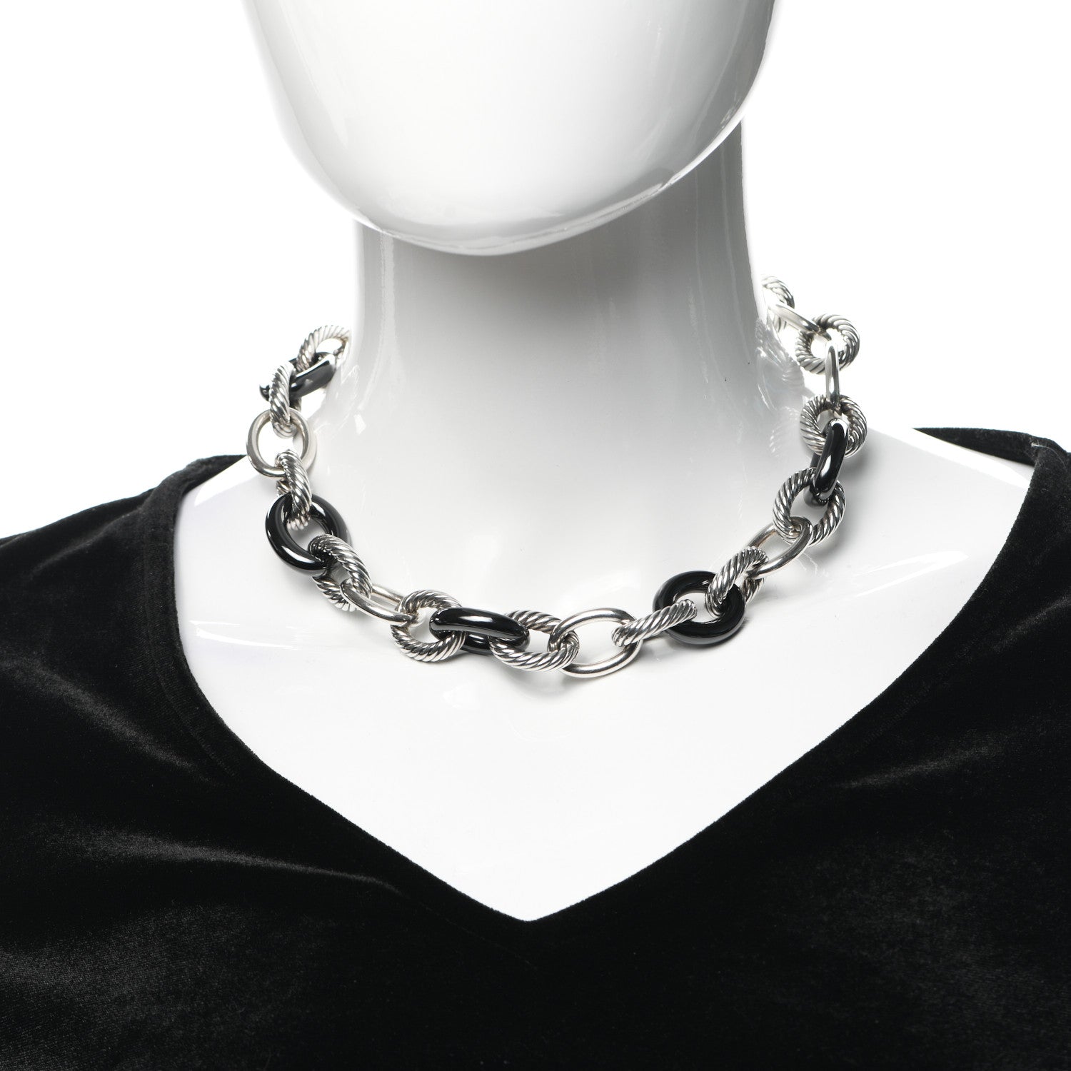 David Yurman Sterling Silver Black Ceramic 18mm Large Oval Link Necklace Black 2 of 4