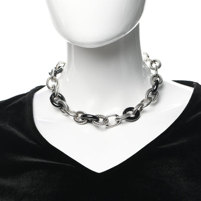 David Yurman Sterling Silver Black Ceramic 18mm Large Oval Link Necklace Black 2 of 4