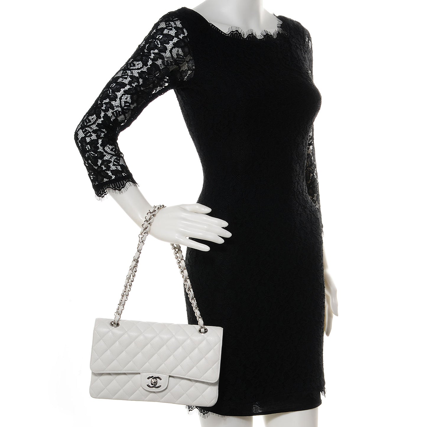 Caviar Quilted Medium Double Flap White