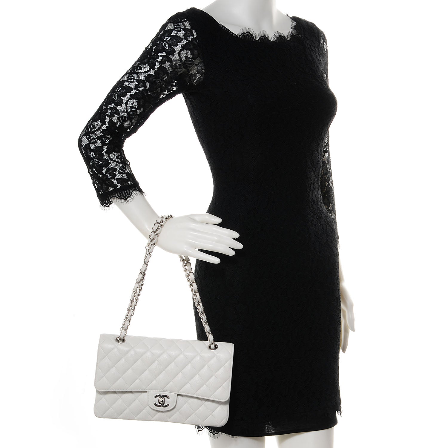 Chanel Caviar Quilted Medium Double Flap White 2 of 10