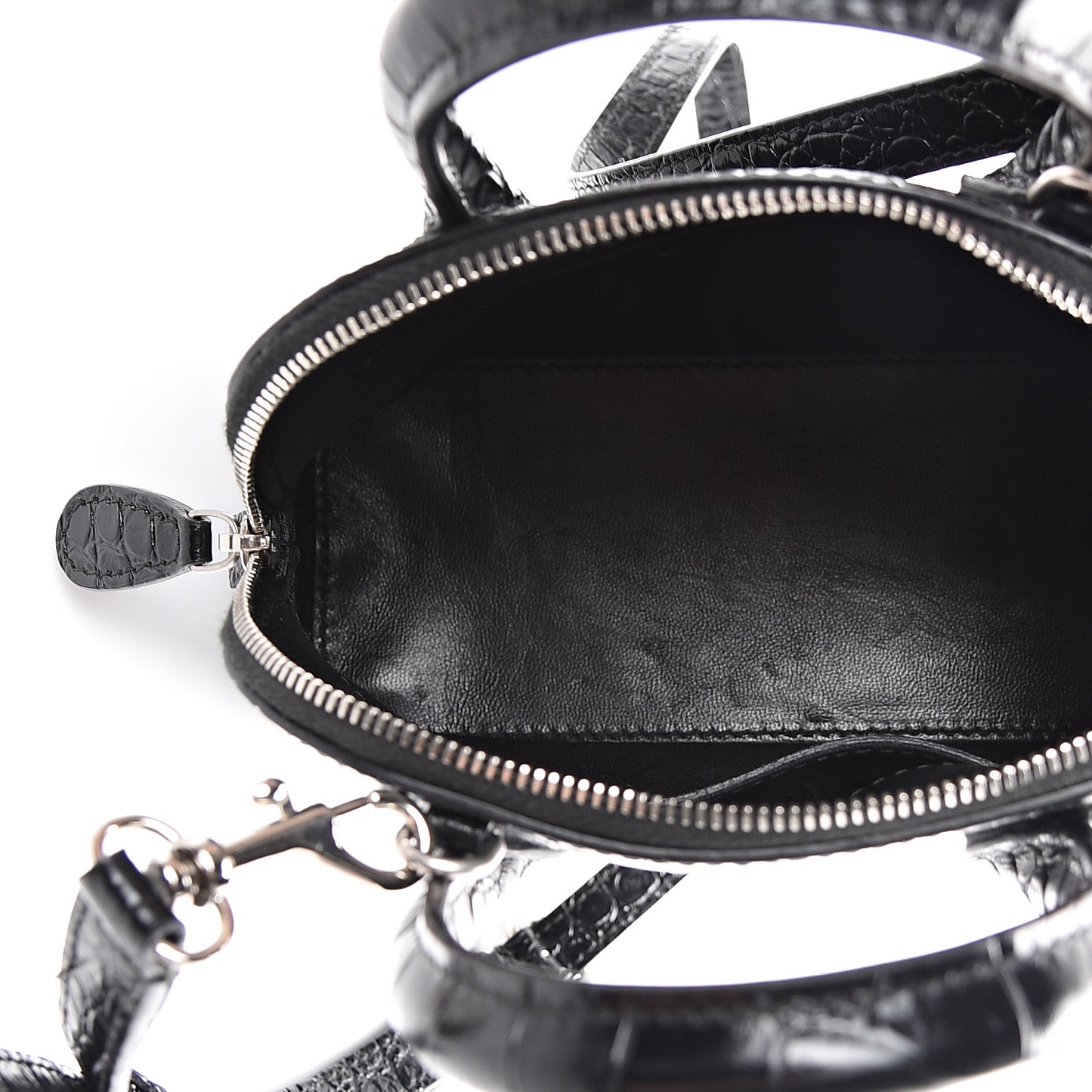 Calfskin Logo Crocodile Embossed XXS Ville Top Handle Bag Black White