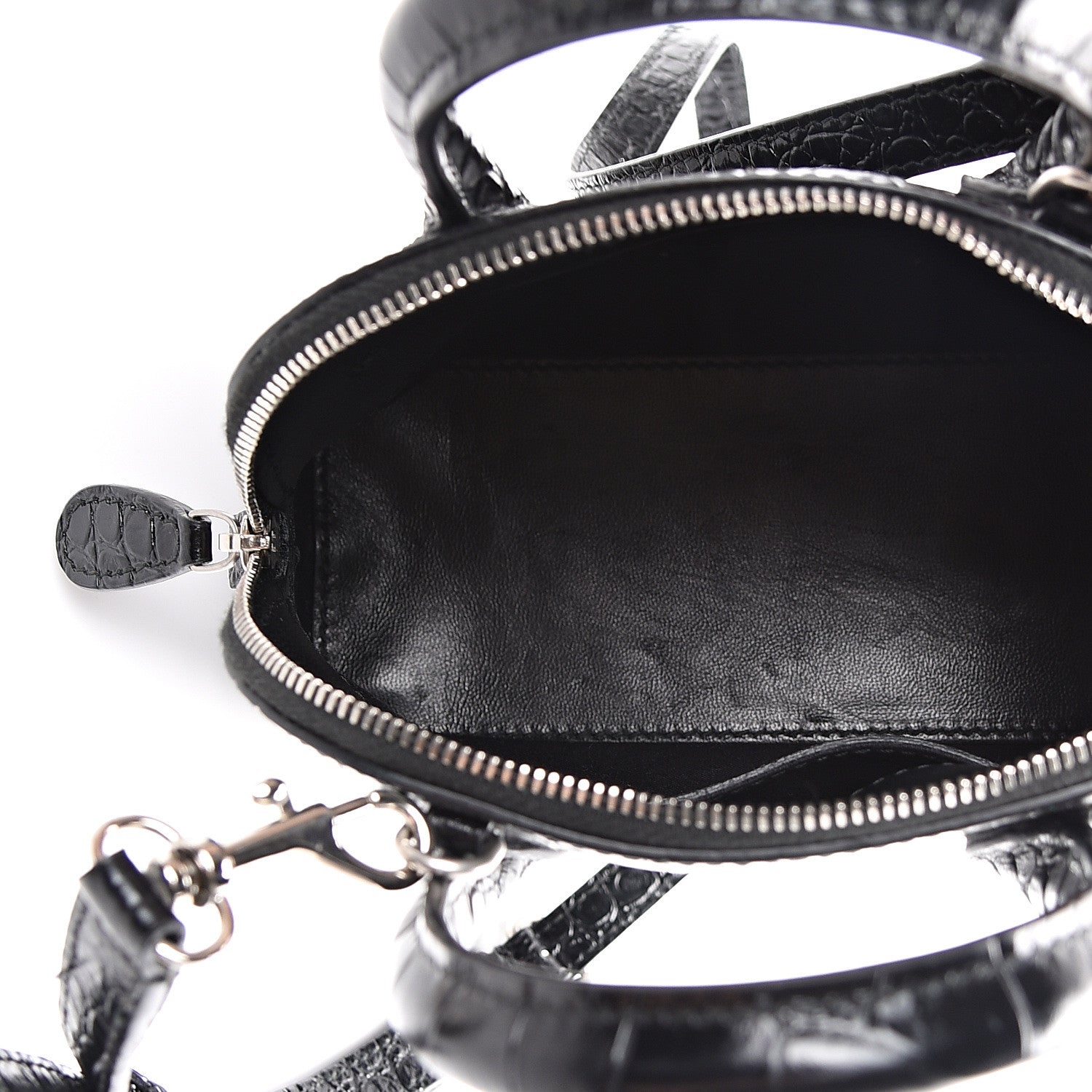 Balenciaga Calfskin Logo Crocodile Embossed XXS Ville Top Handle Bag Black White 4 of 11