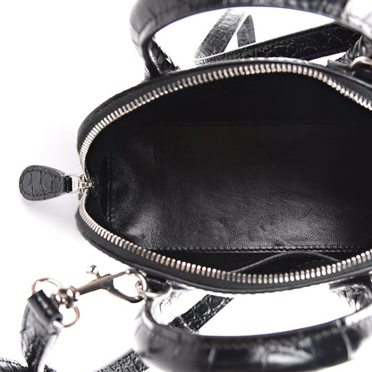 Balenciaga Calfskin Logo Crocodile Embossed XXS Ville Top Handle Bag Black White 4 of 11