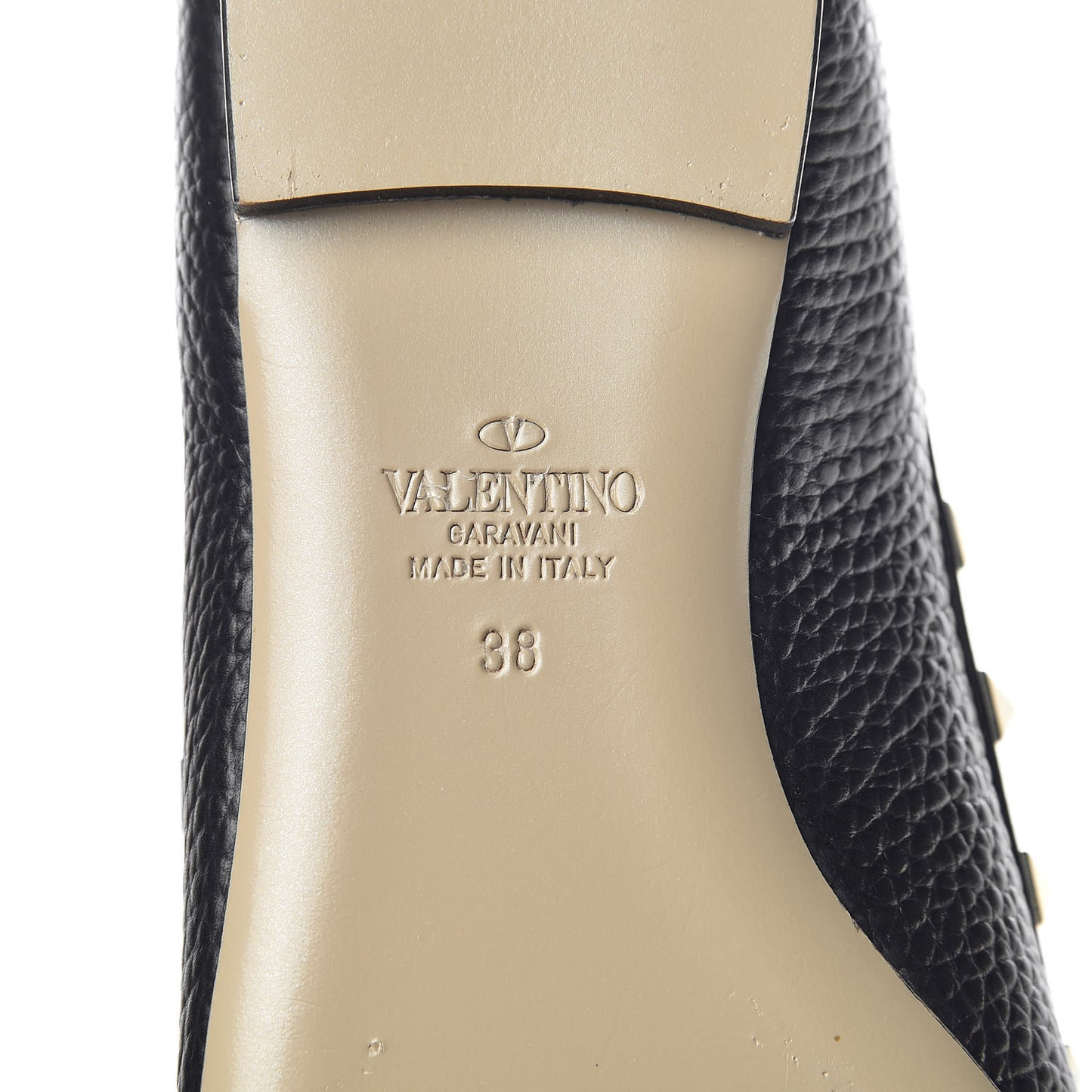 Pebbled Calfskin Rockstud Ballerina Flats 38 Black