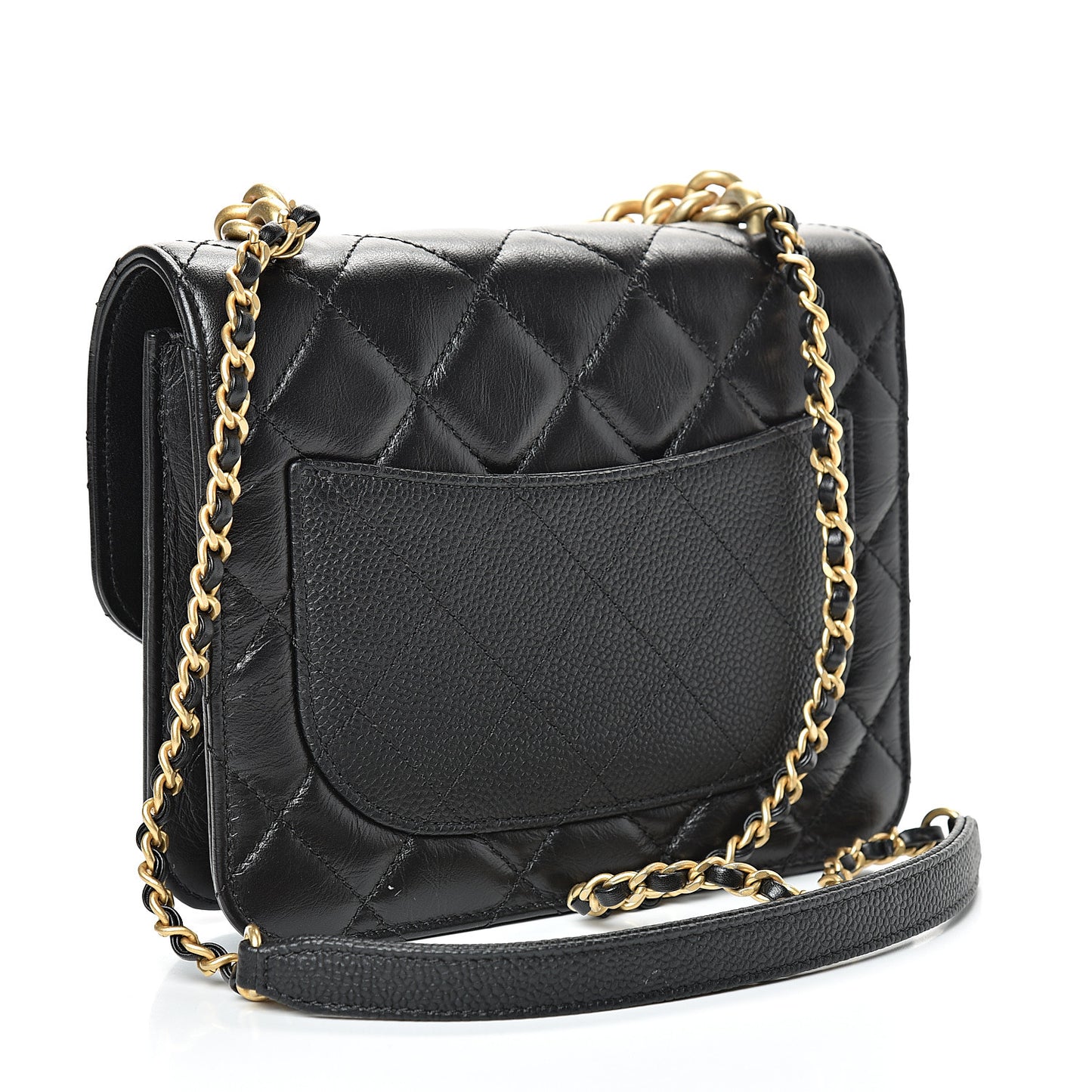 Calfskin Caviar Quilted Mini Chain Handle Flap Black