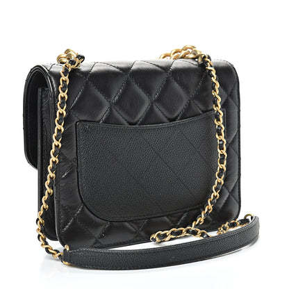 Chanel Calfskin Caviar Quilted Mini Chain Handle Flap Black 2 of 8