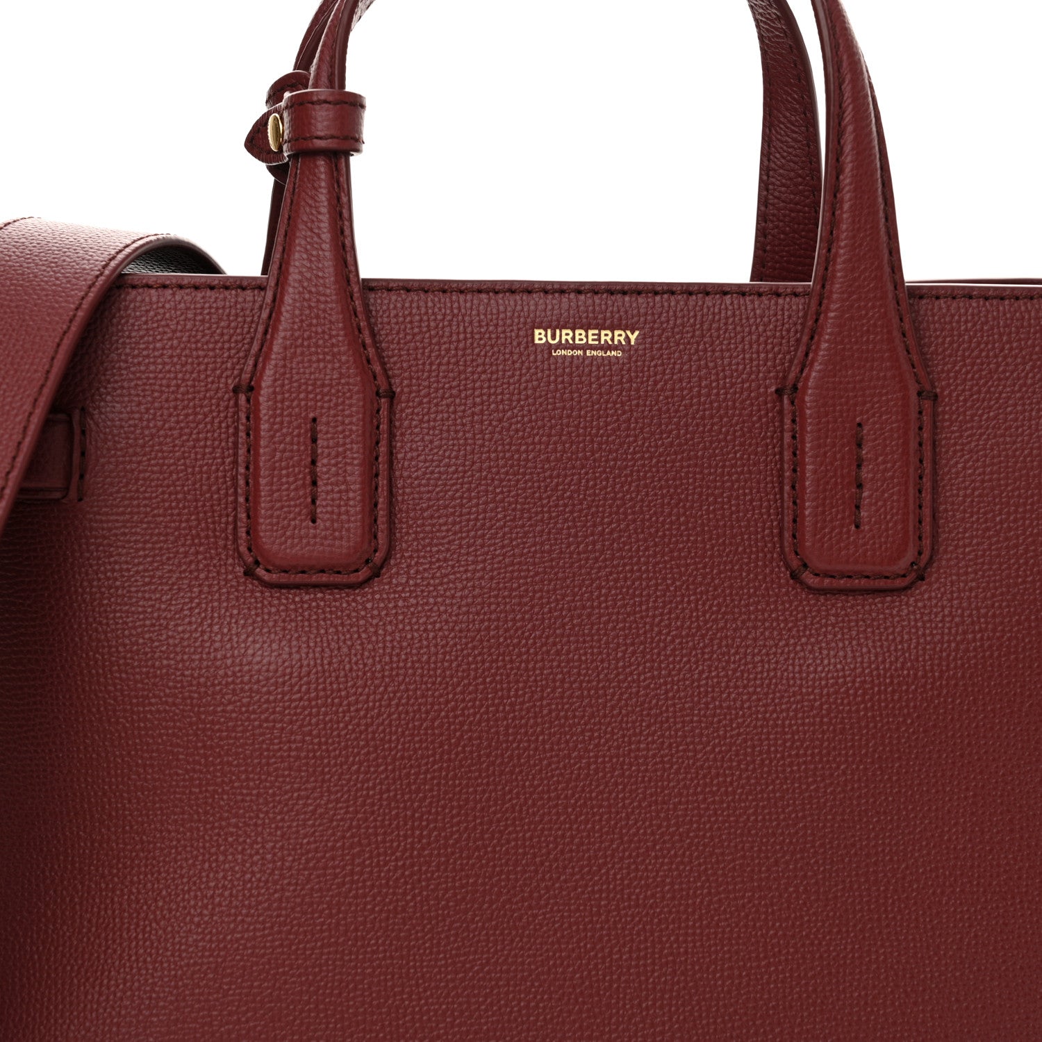 Burberry Grainy Calfskin House Check Medium Banner Tote Crimson 8 of 10