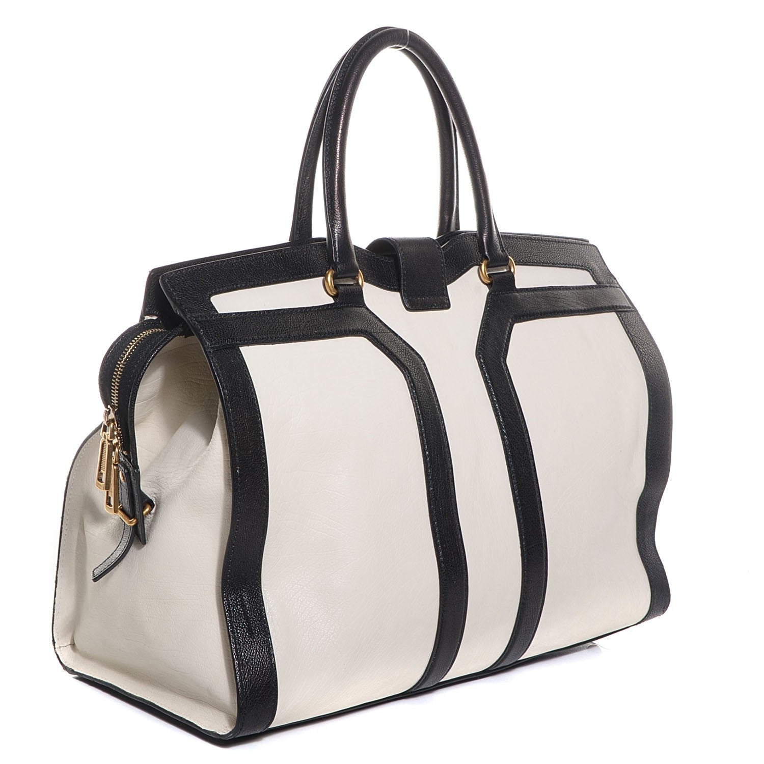 Saint Laurent Calfskin Large Cabas ChYc Black White 3 of 8