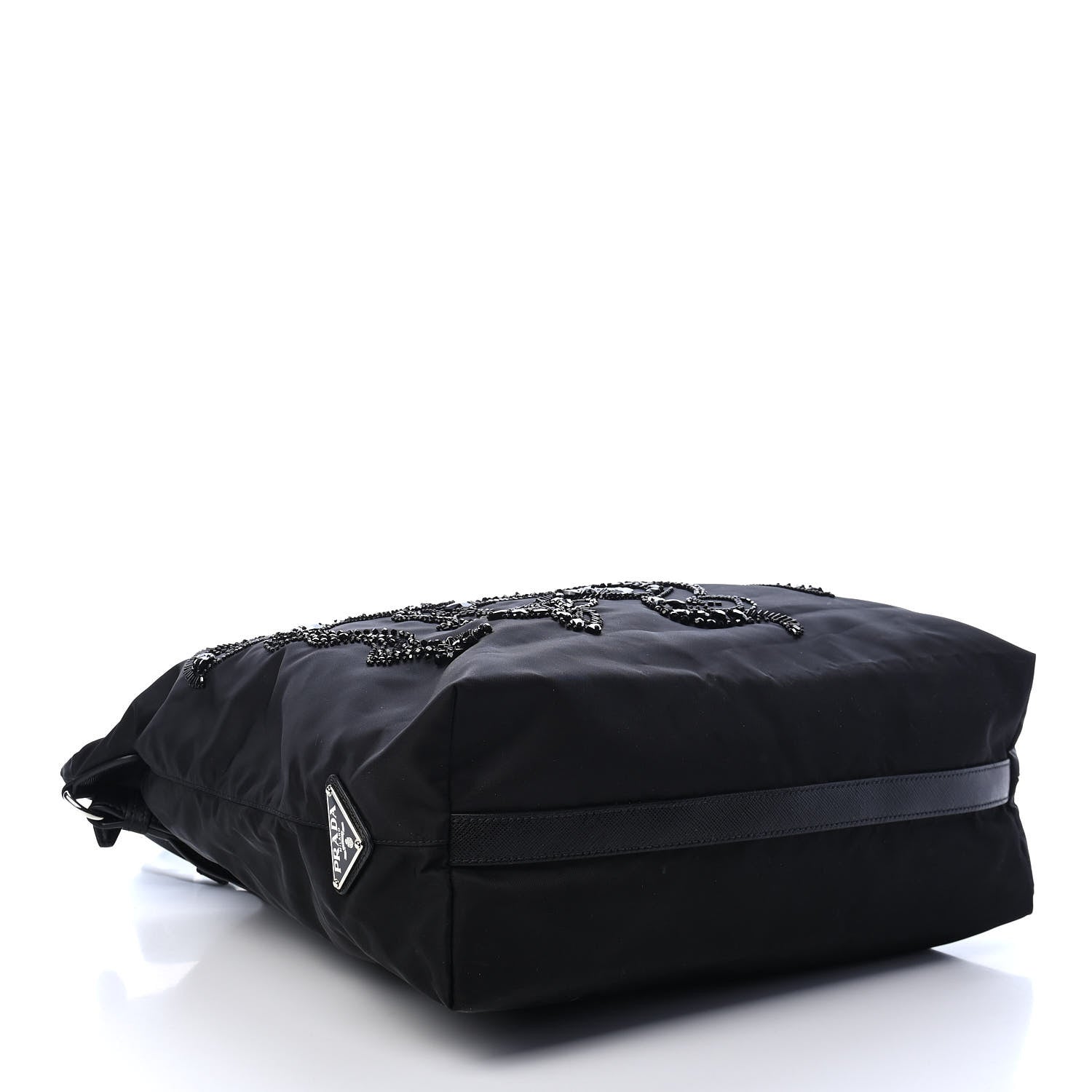Prada Tessuto Nylon Ricamo Sequin Embroidered Shopping Tote Black 4 of 9