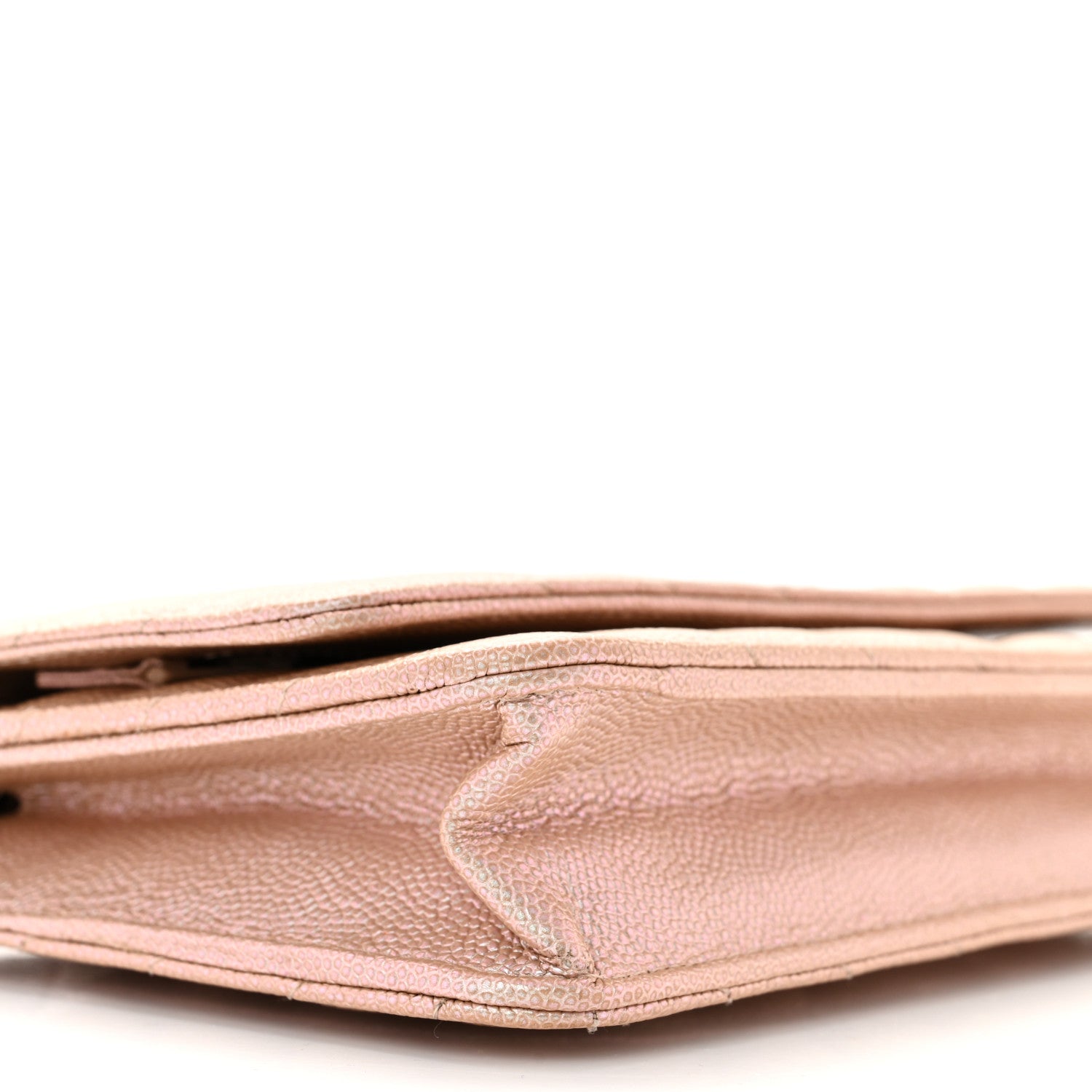 Chanel Metallic Caviar Chevron Quilted Wallet On Chain WOC Light Gold 10 of 12