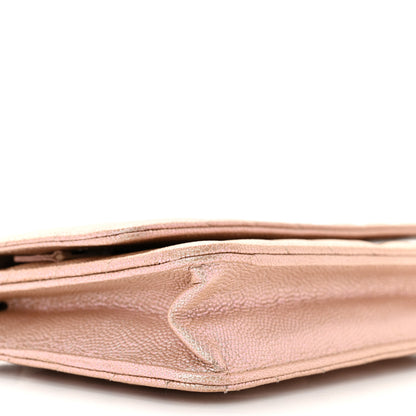 Chanel Metallic Caviar Chevron Quilted Wallet On Chain WOC Light Gold 10 of 12