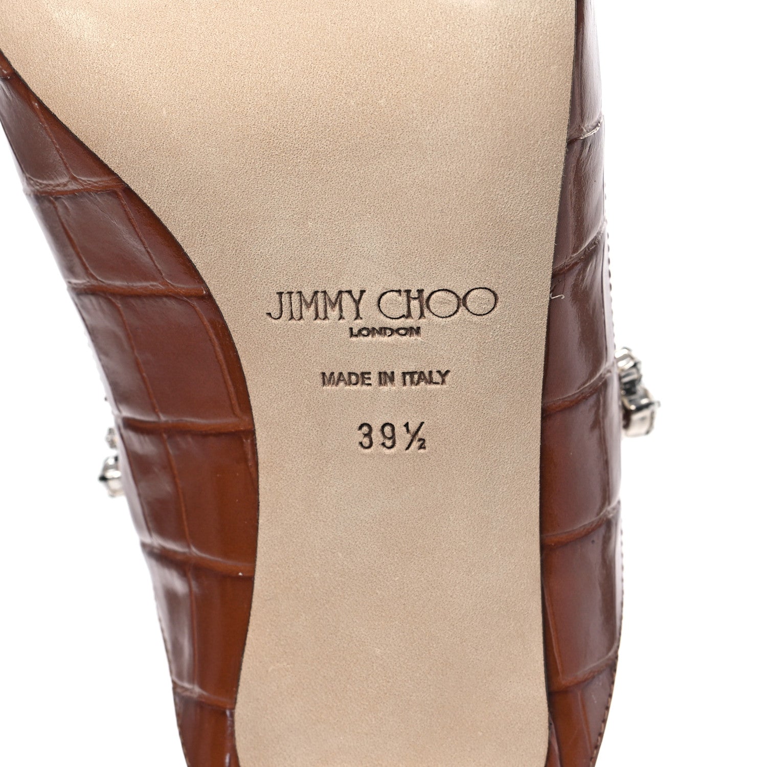 Jimmy Choo Crocodile Embossed Crystal Bing 65 Pumps 39.5 Tan 6 of 9