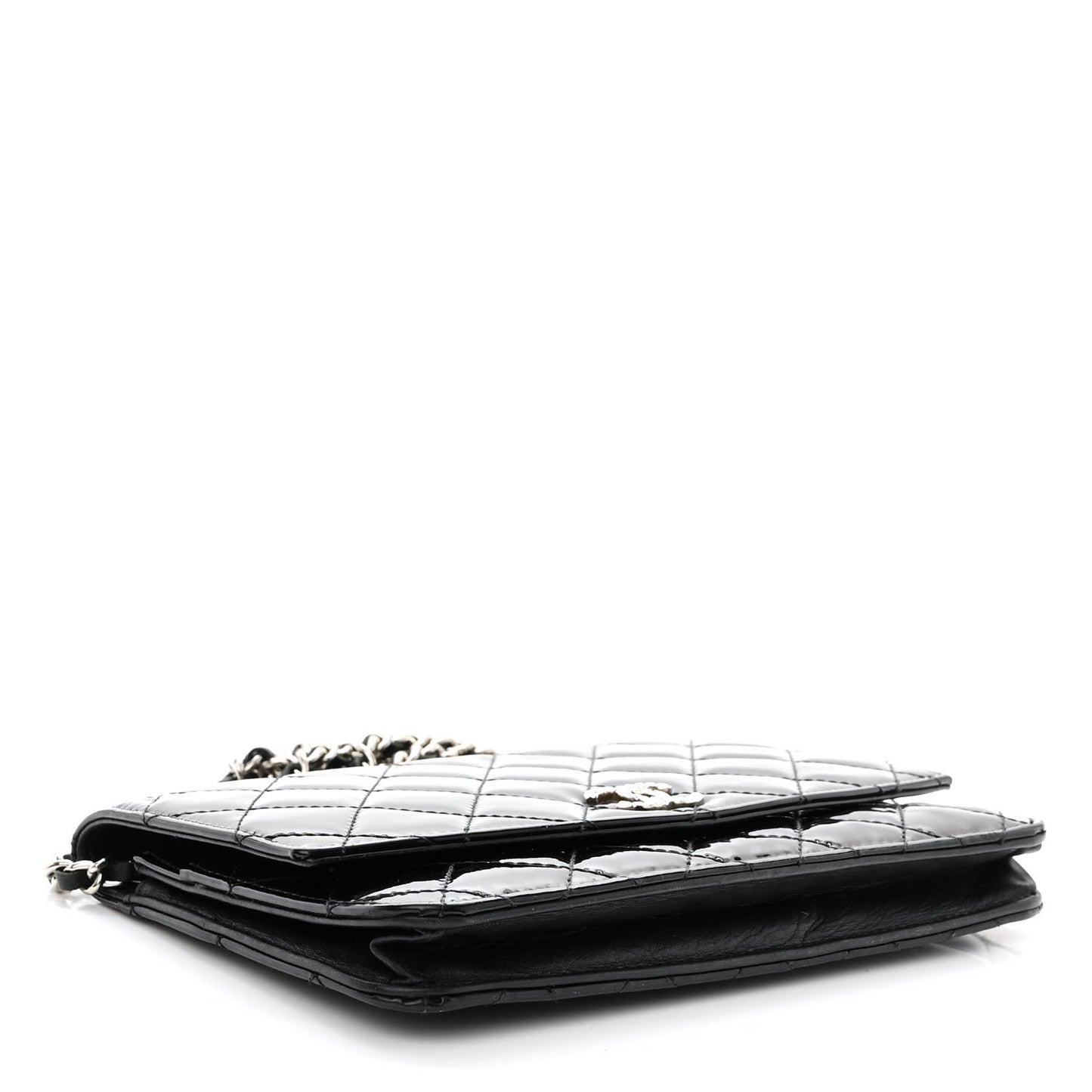 Patent Quilted Brilliant Wallet On Chain WOC Black