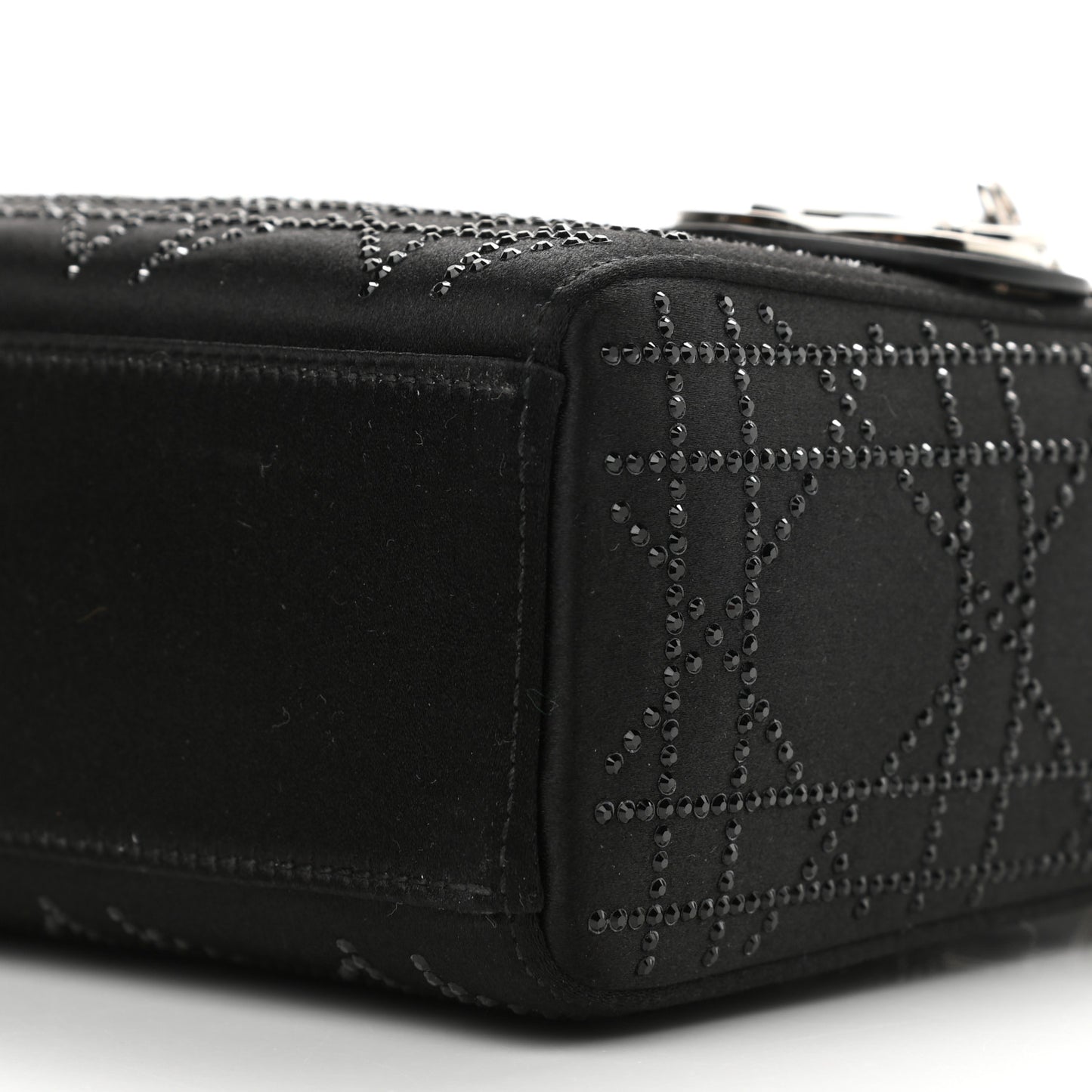 Satin Crystal Cannage Mini Lady Dior Black