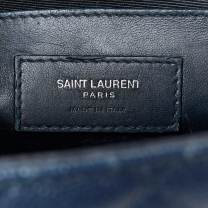 Saint Laurent Grain De Poudre Textured Mixed Matelasse Triquilt Medium Monogram Satchel Deep Marine 7 of 11