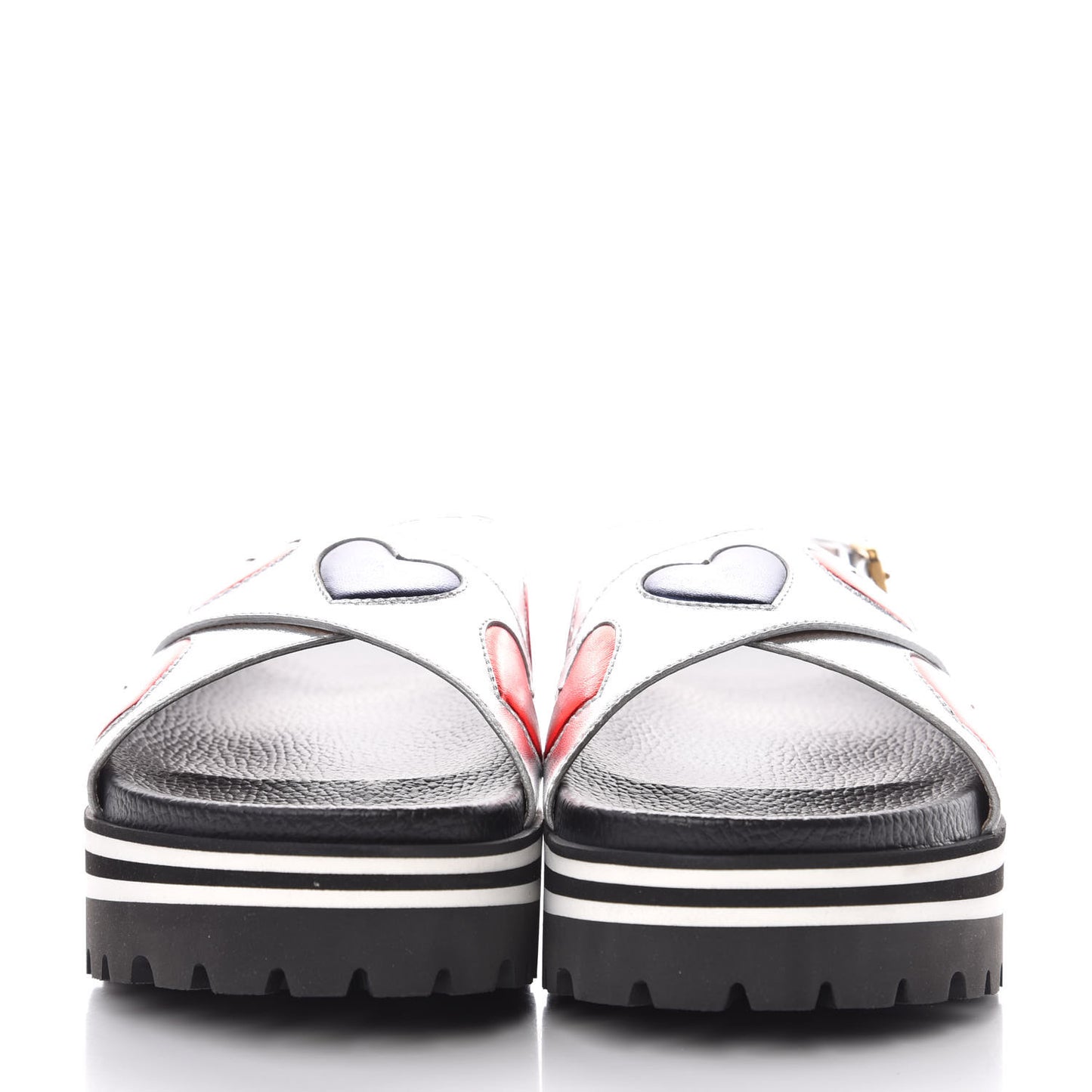 Metallic Nappa Silk Sunrise Heart Crossover Platform Lug Sole Sandals 39.5 Argento