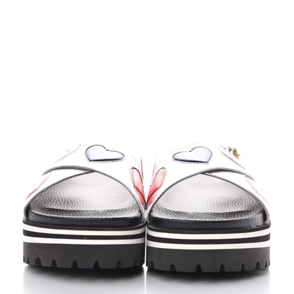 Gucci Metallic Nappa Silk Sunrise Heart Crossover Platform Lug Sole Sandals 39.5 Argento 2 of 9