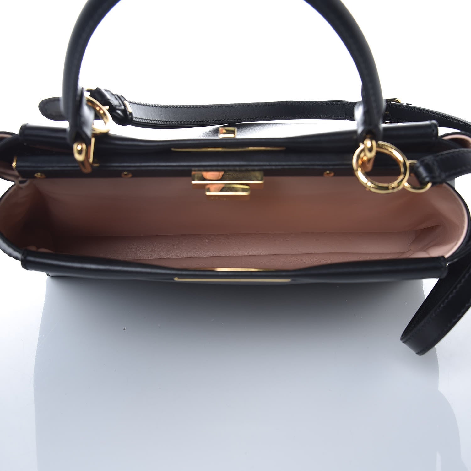 Fendi Vitello Morgan Shiny Nappa Medium Peekaboo Iconic Satchel Black 7 of 9