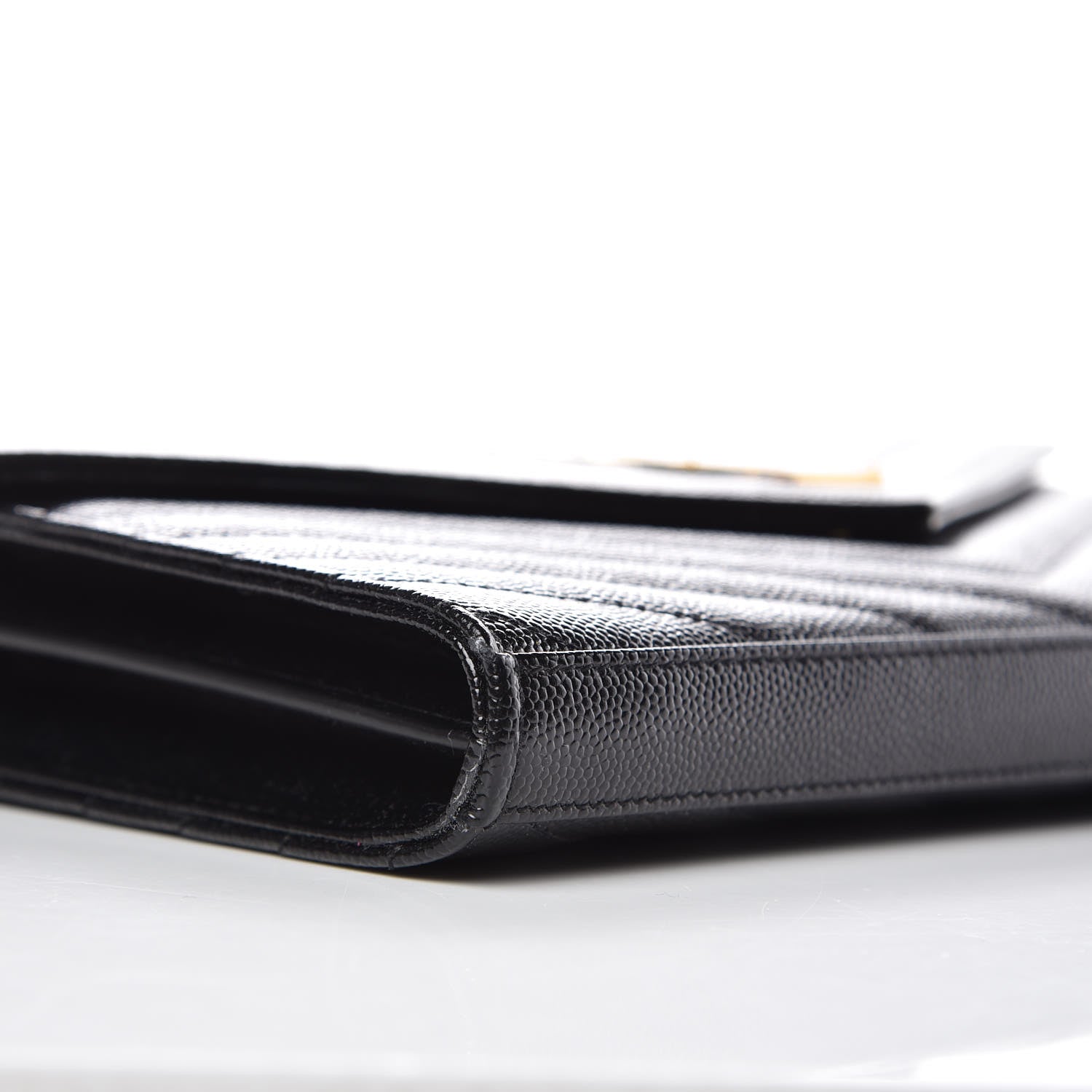 Saint Laurent Grain De Poudre Matelasse Chevron Monogram Chain Wallet Black 7 of 8