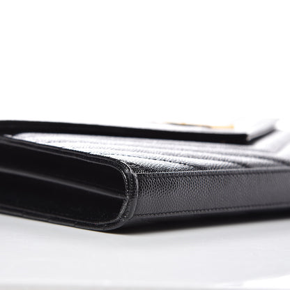 Saint Laurent Grain De Poudre Matelasse Chevron Monogram Chain Wallet Black 7 of 8