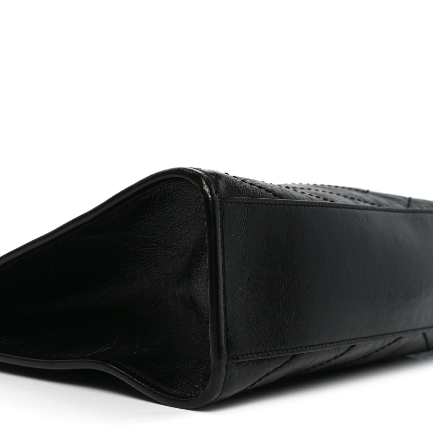 Crinkled Calfskin Matelasse Monogram Medium Niki Shopper Tote Black
