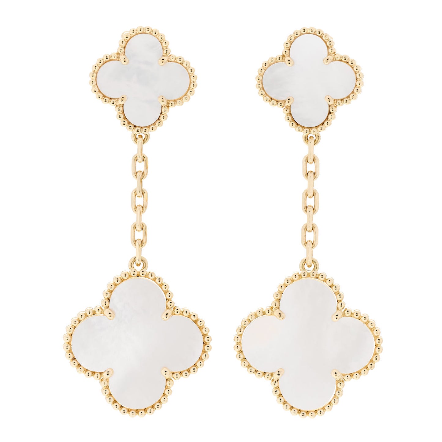 18K Yellow Gold Mother of Pearl 2 Motifs Magic Alhambra Earrings