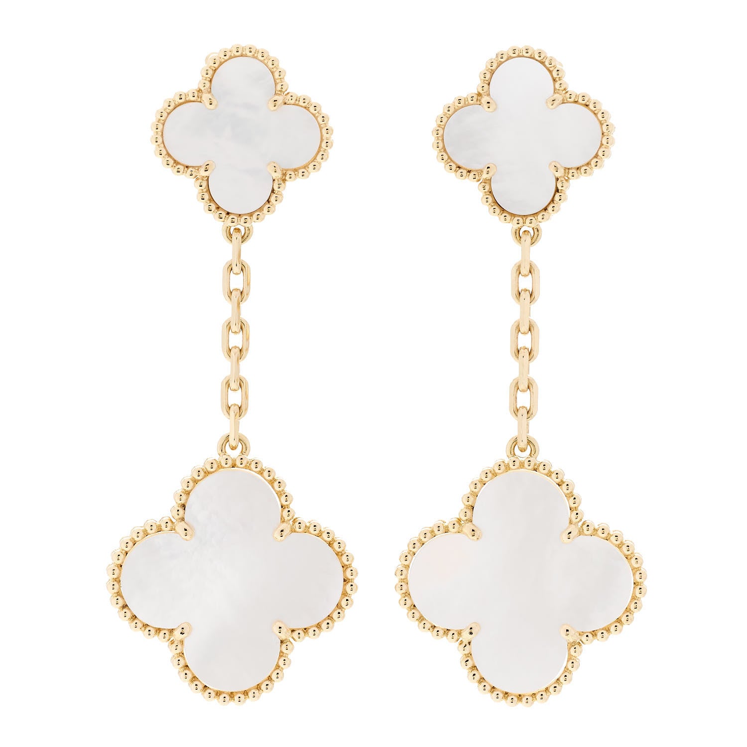Van Cleef & Arpels 18K Yellow Gold Mother of Pearl 2 Motifs Magic Alhambra Earrings 1 of 5
