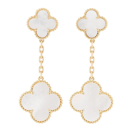Van Cleef & Arpels 18K Yellow Gold Mother of Pearl 2 Motifs Magic Alhambra Earrings 1 of 5