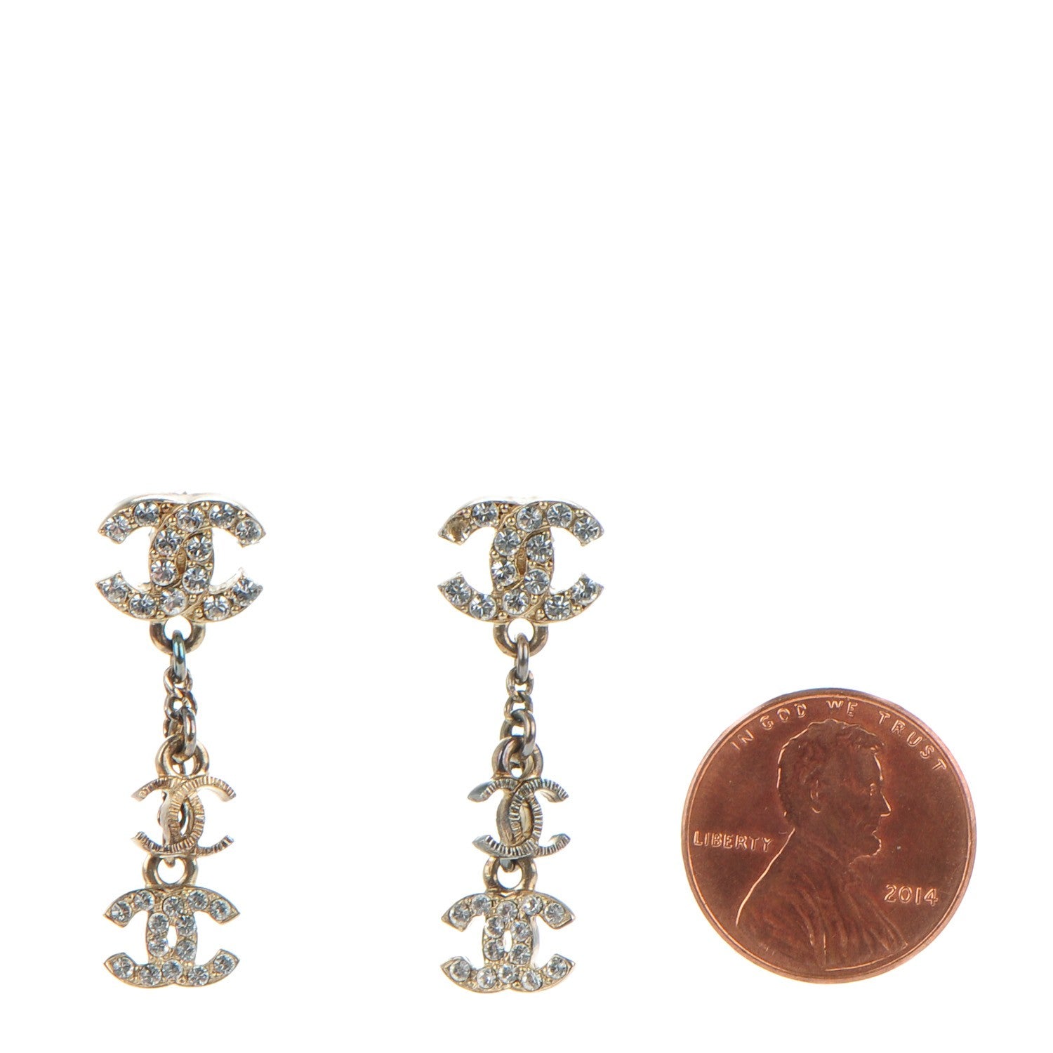 Chanel Crystal CC Dangle Earrings Gold 2 of 5