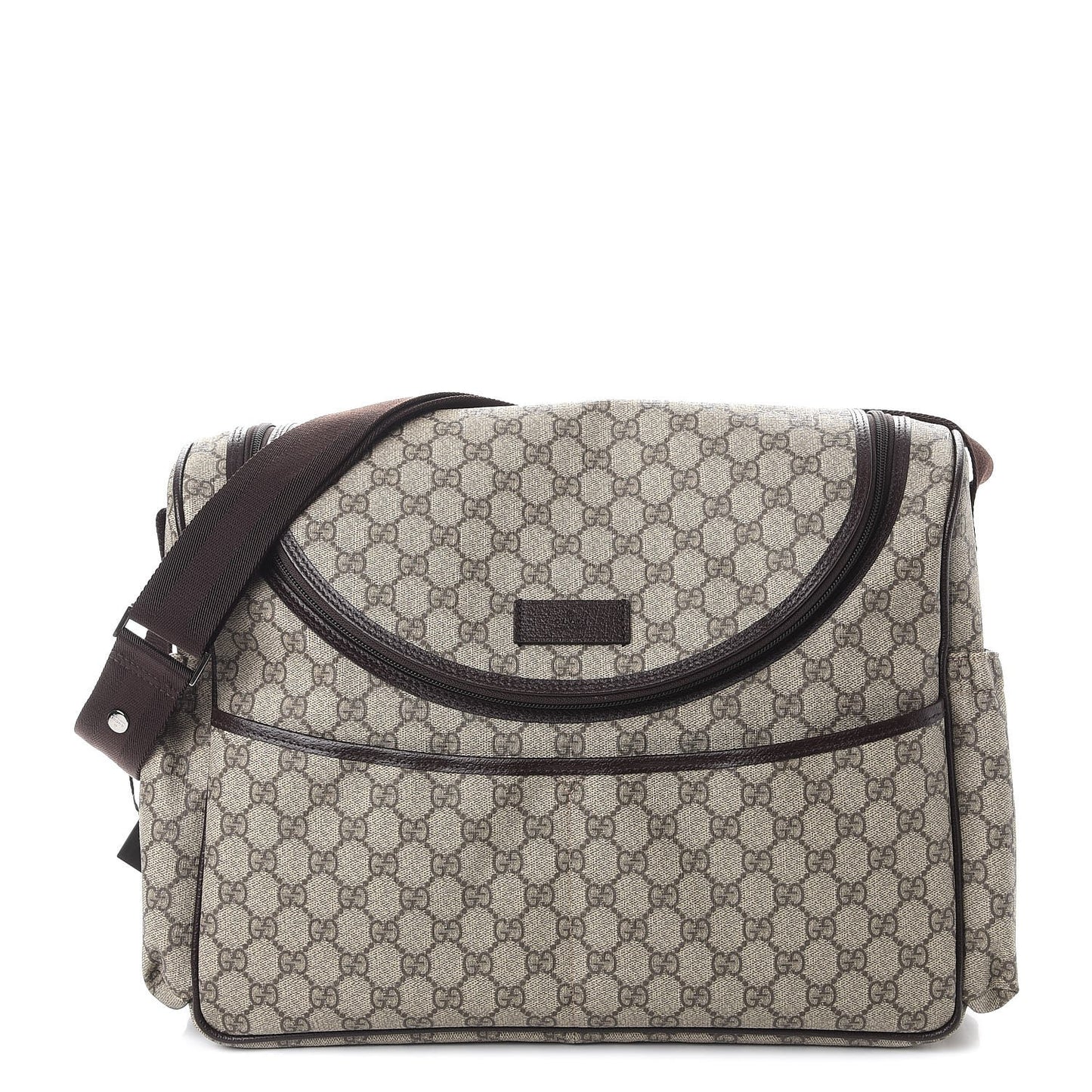 GG Supreme Monogram Selleria Calfskin Large Diaper Bag Beige Ebony Cocoa Dark Chocolate