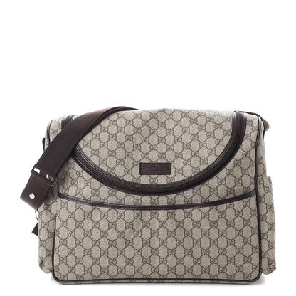 Gucci GG Supreme Monogram Selleria Calfskin Large Diaper Bag Beige Ebony Cocoa Dark Chocolate 1 of 8