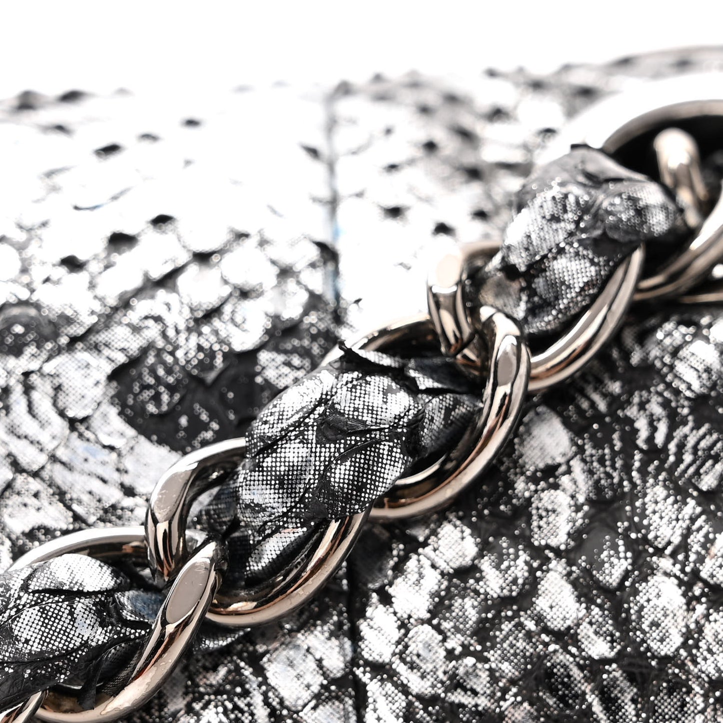 Metallic Snakeskin Medium Double Flap Blue