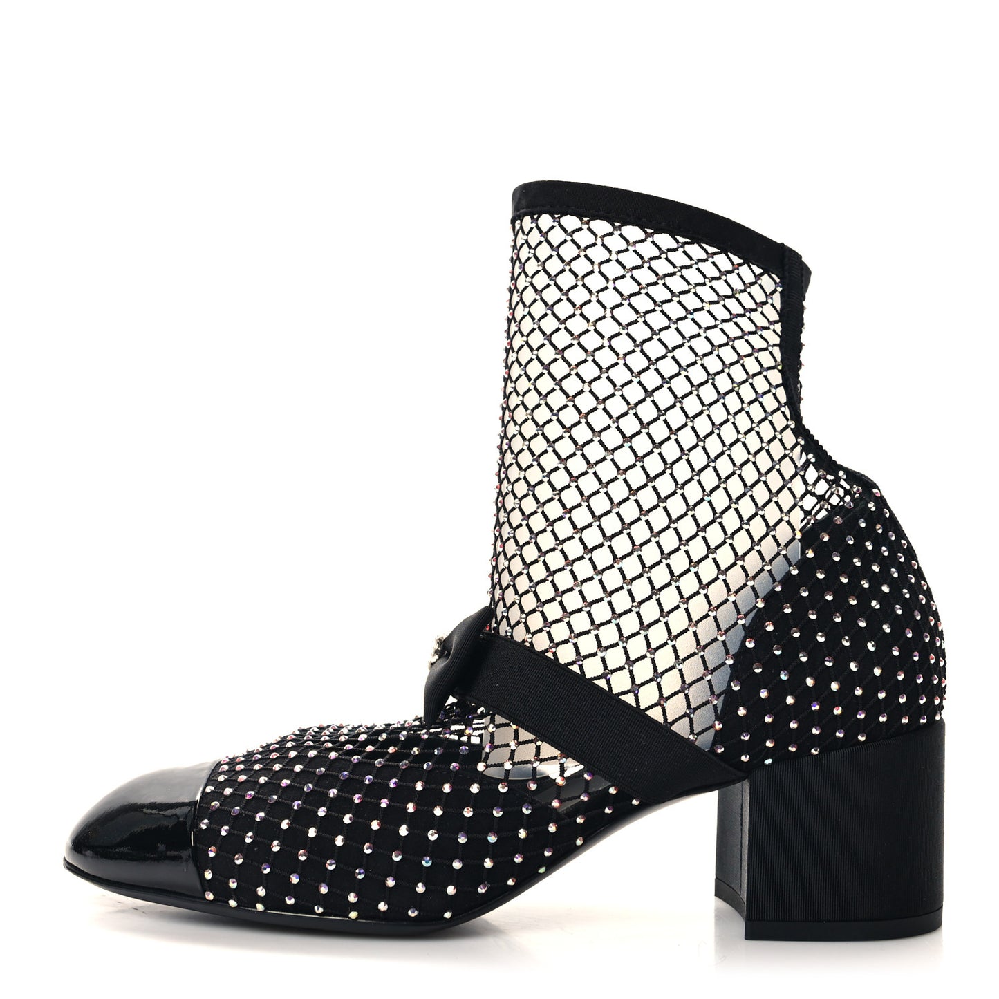 Resille Strass Kid Suede Patent Mary Jane Short Boots 38.5 Black